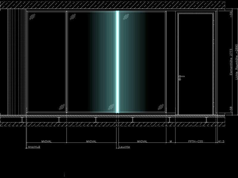 Trennwandleuchte, Lichtlinie vertikal