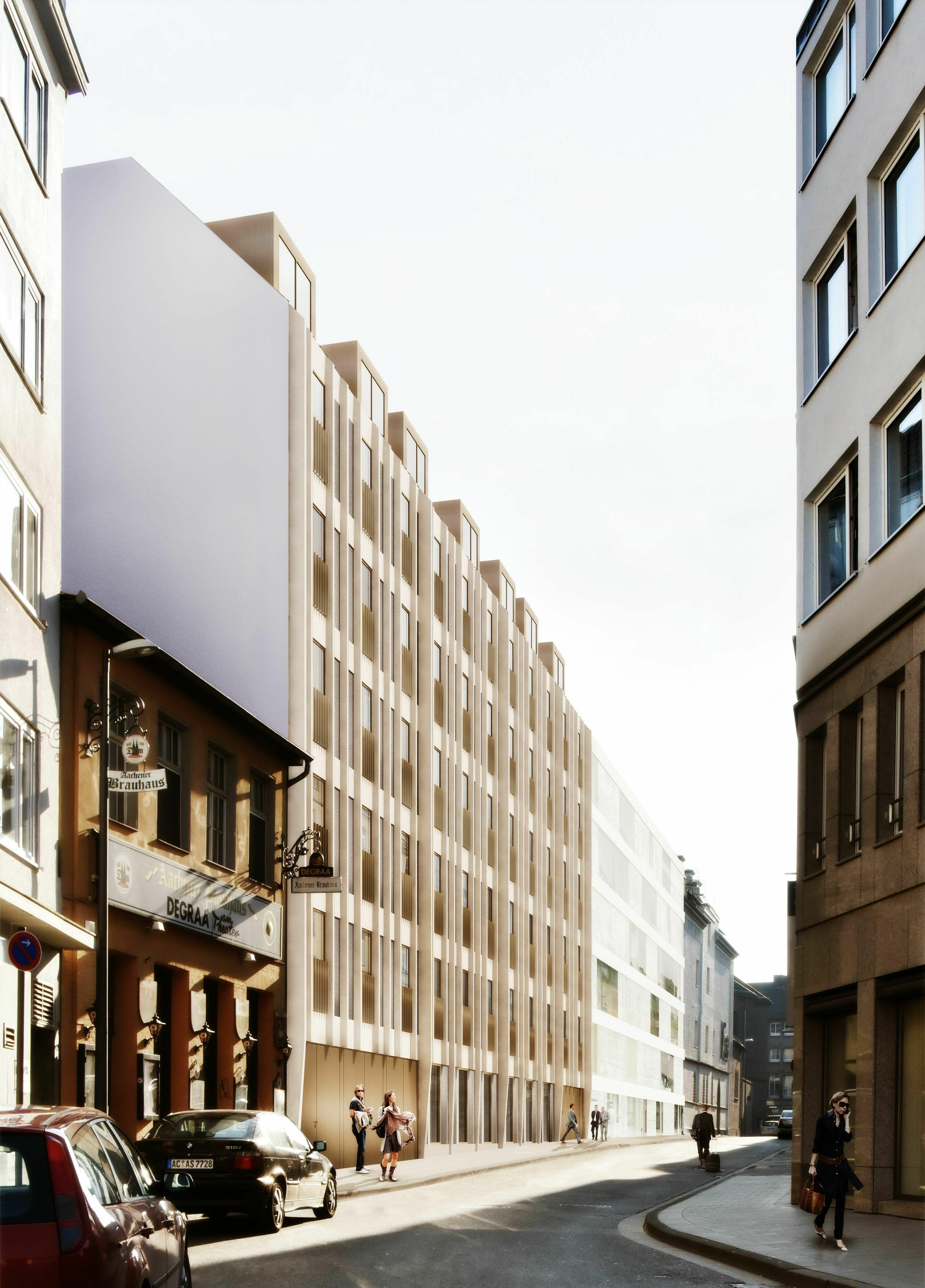 Fassade "Motel one" Kapuzinergraben Aachen © GATERMANN + SCHOSSIG, Visualisierung Ponnie Images