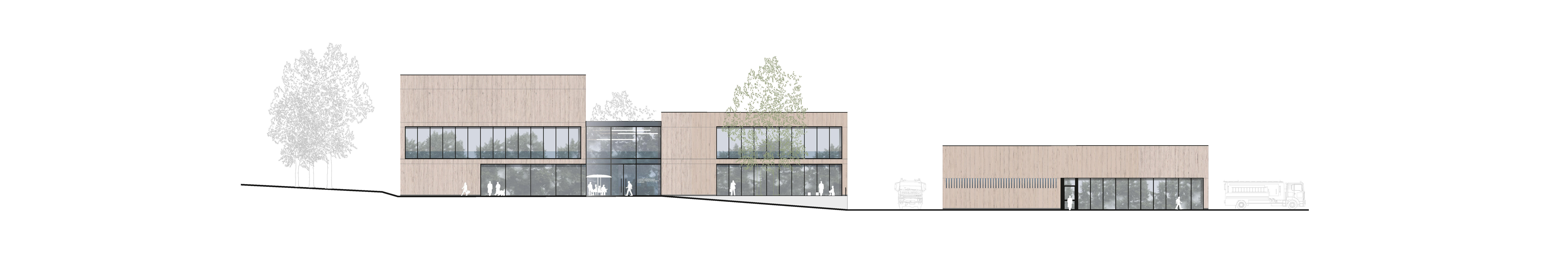 Neubau Landesfeuerwehr- und Katastrophenschutzschule Homburg
Ansicht West
@SUPERGELB ARCHITEKTEN